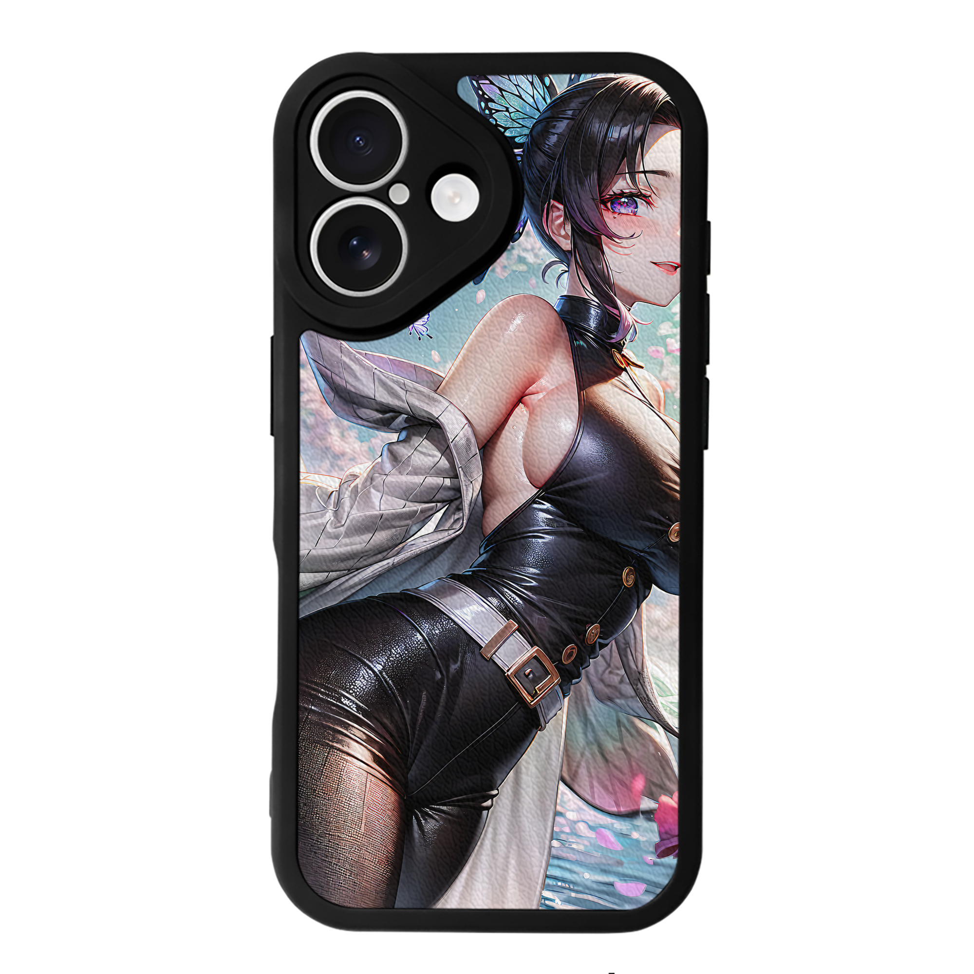 （画像用） 鬼滅の刃（きめつのやいば）蟲柱-胡蝶 しのぶ／こちょう しのぶ Kochou Shinobu 【iPhone 16シリーズ対応】シリコンスマホケース（レザー調） 材質：シリコン